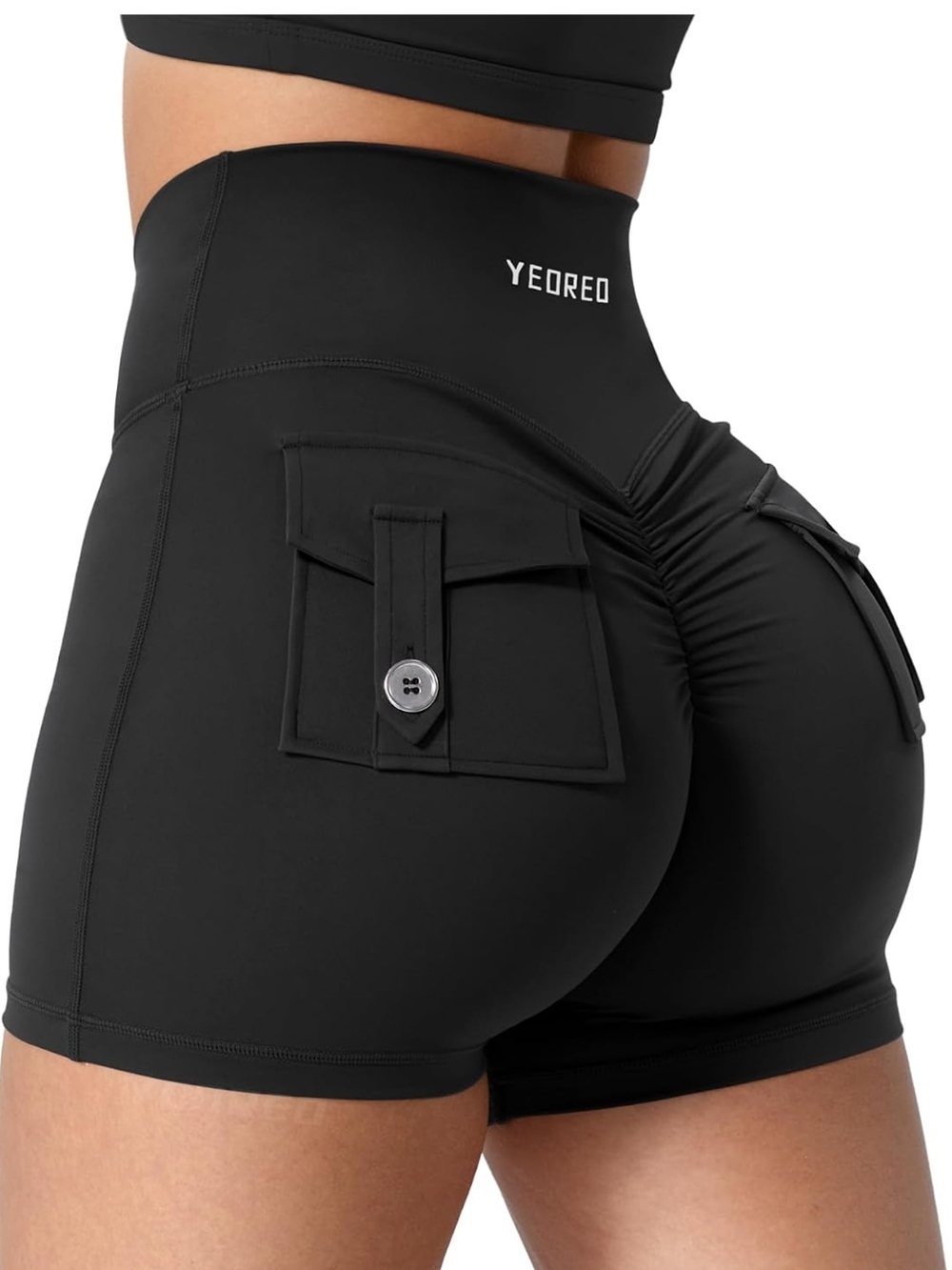 YeoReo Coreflex Scrunch Black Cargo Athletic Shorts Size L
